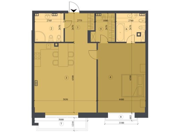 КБ Liberty Residence: планування 2-кімнатної квартири 101 м²