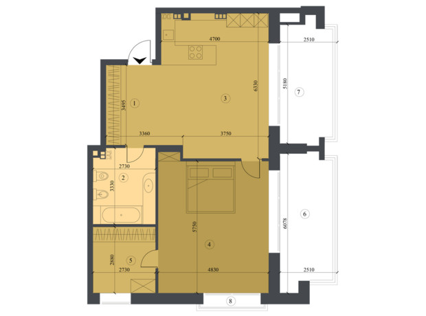 КД Liberty Residence: планировка 2-комнатной квартиры 113.8 м²