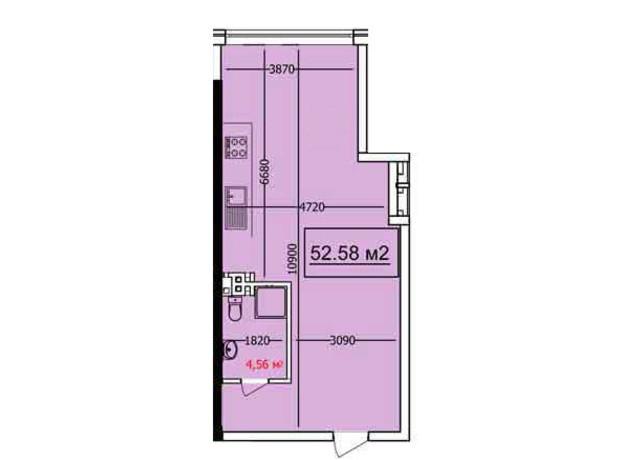 ЖК Курортный: свободная планировка квартиры 52.58 м²