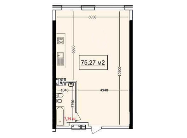 ЖК Курортный: свободная планировка квартиры 75.25 м²