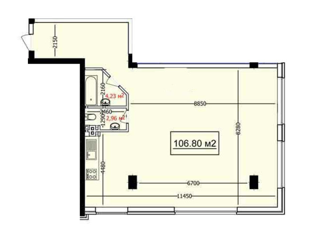 ЖК Курортный: свободная планировка квартиры 106.8 м²