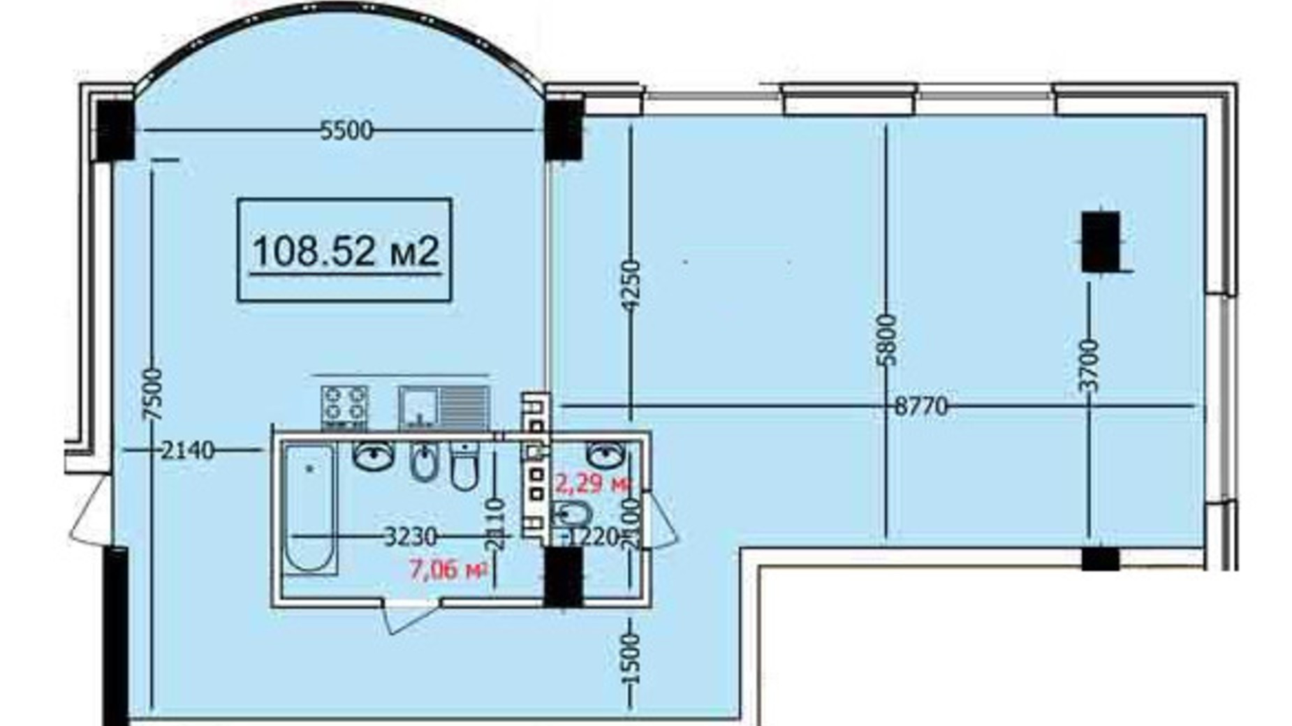 Планування вільне планування квартири в ЖК Курортний 108.52 м², фото 582210