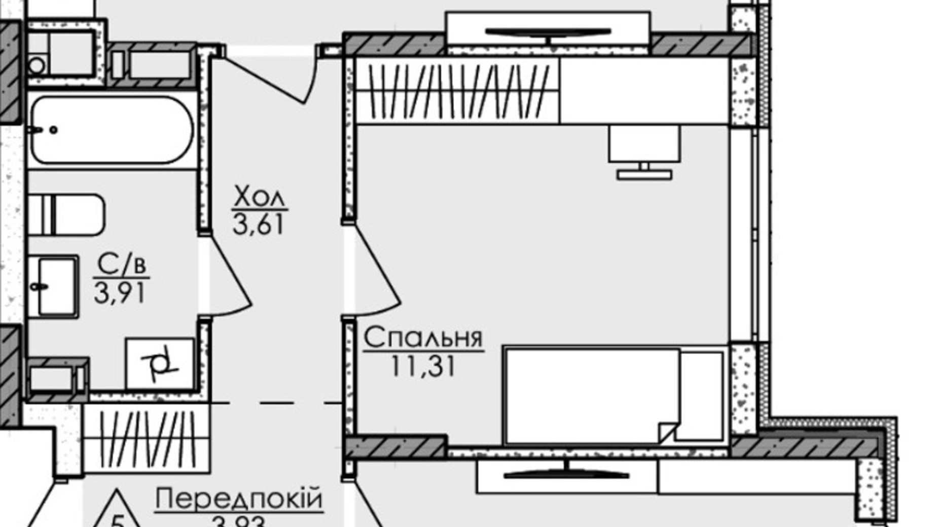 Планировка 2-комнатной квартиры в ЖК Новая Буча 57.05 м², фото 582224