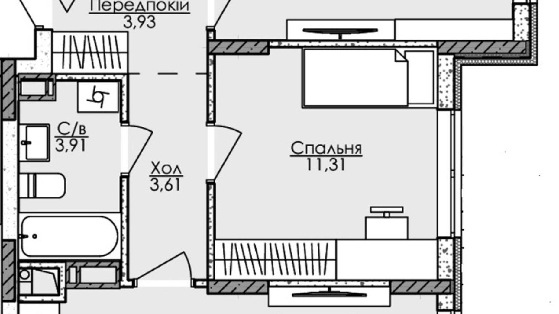 Планування 2-кімнатної квартири в ЖК Нова Буча 57.05 м², фото 582229