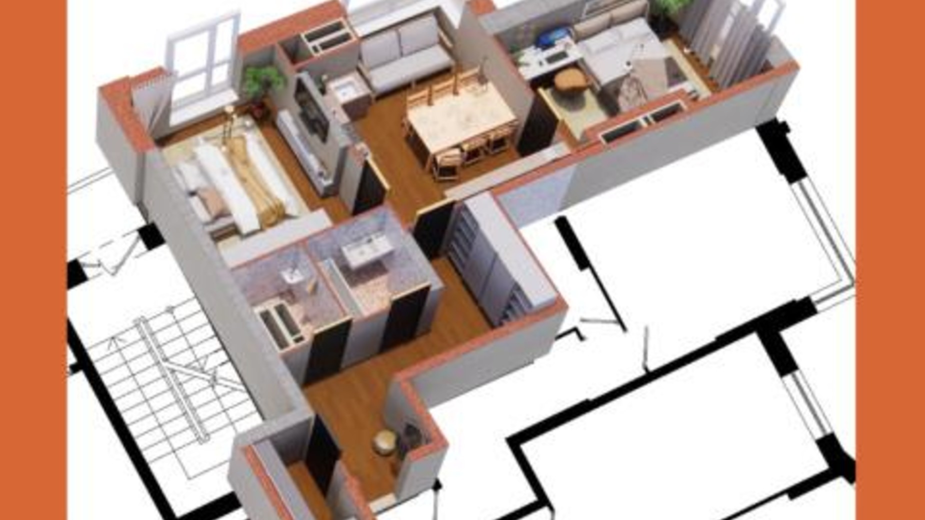 Планування 2-кімнатної квартири в ЖК Янтарний 57.4 м², фото 582265