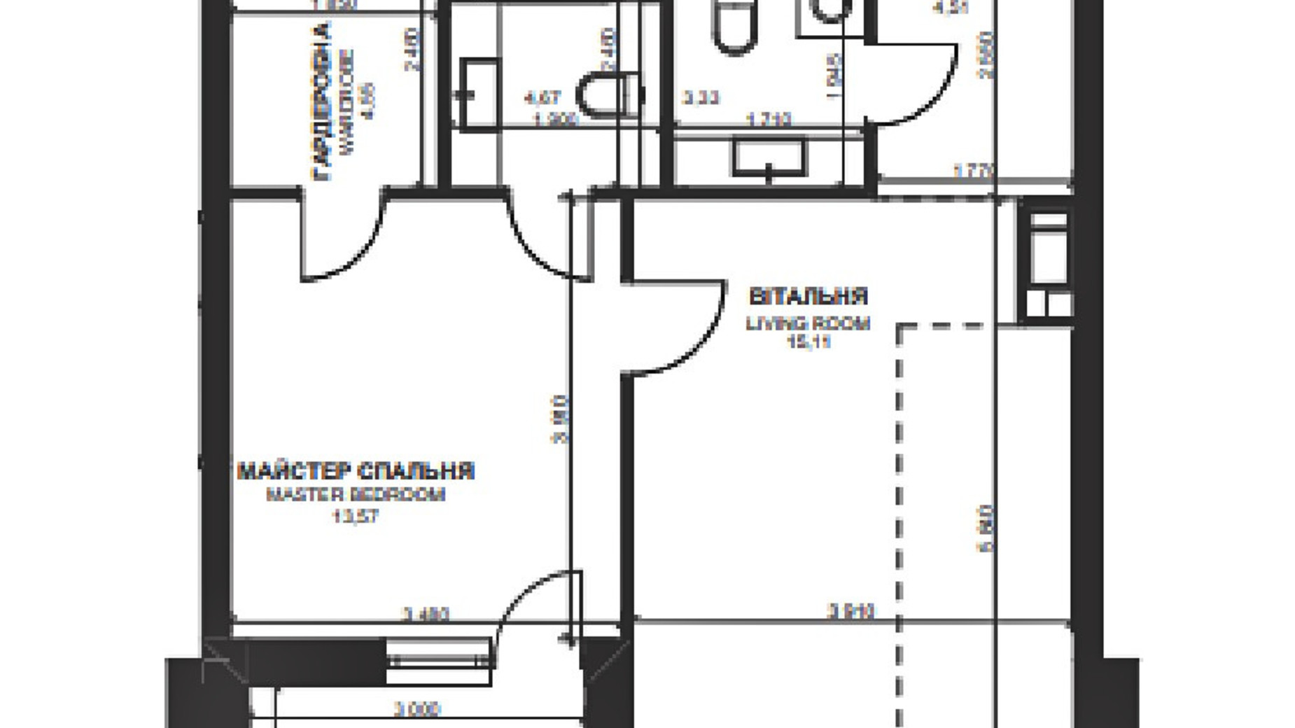 Планування 1-кімнатної квартири в ЖК Triiinity 57.59 м², фото 582414