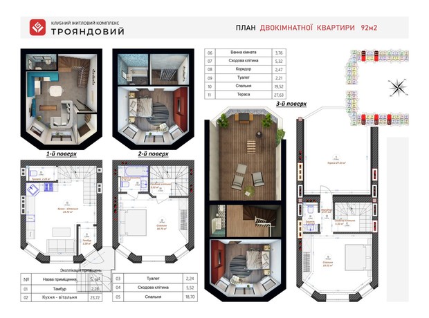 ЖК Трояндовый: планировка 2-комнатной квартиры 91.91 м²