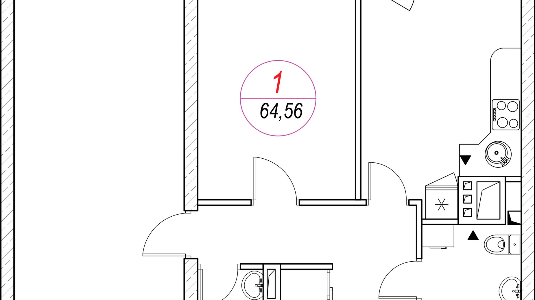 Планування 2-кімнатної квартири в ЖК Удобний 65.45 м², фото 582557