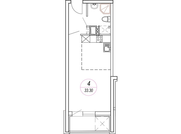 ЖК Удобний: планування 1-кімнатної квартири 32.46 м²
