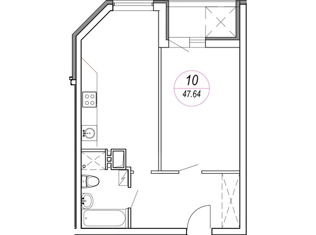 ЖК Удобный: планировка 1-комнатной квартиры 49.64 м²