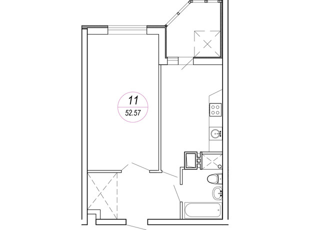 ЖК Удобный: планировка 1-комнатной квартиры 52.97 м²