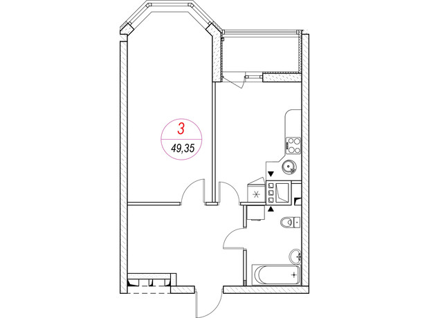 ЖК Удобный: планировка 1-комнатной квартиры 49.11 м²