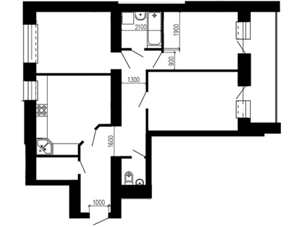 ЖК Острозький: планировка 3-комнатной квартиры 82.49 м²