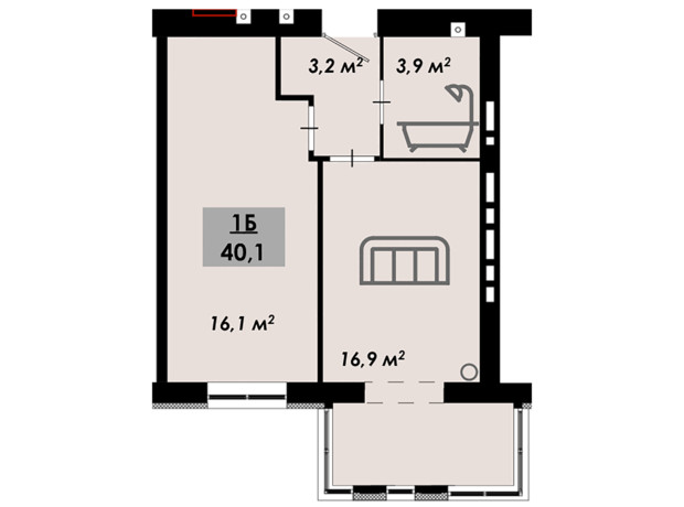 ЖК Родной дом: планировка 1-комнатной квартиры 40.1 м²