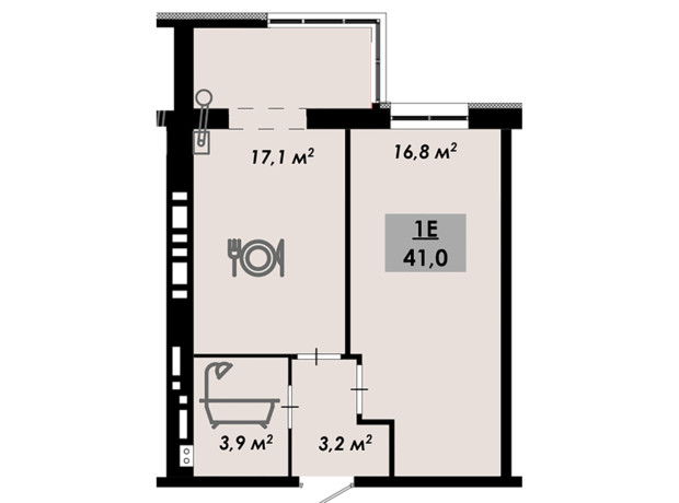 ЖК Родной дом: планировка 1-комнатной квартиры 41 м²