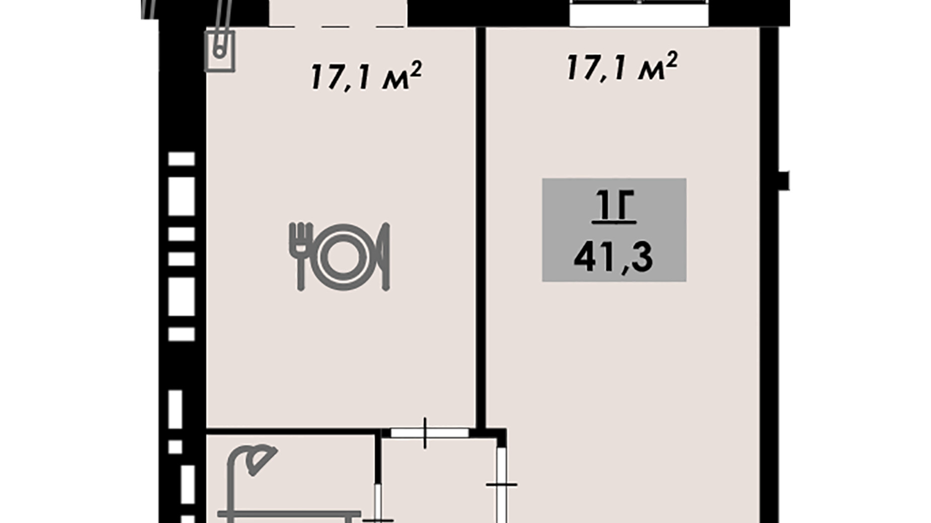 Планировка 1-комнатной квартиры в ЖК Родной дом 41.3 м², фото 583014