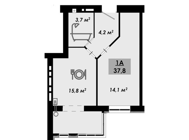 ЖК Родной дом: планировка 1-комнатной квартиры 37.8 м²