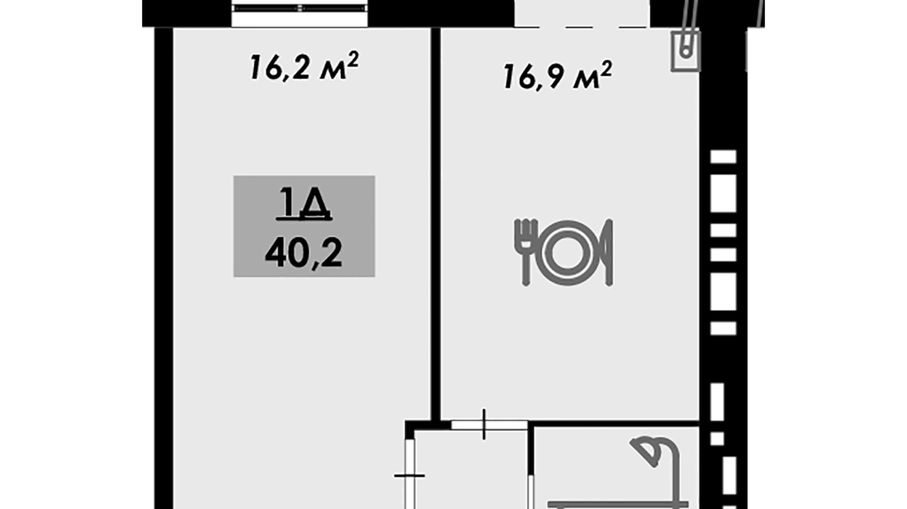 Планировка 1-комнатной квартиры в ЖК Родной дом 40.2 м², фото 583018