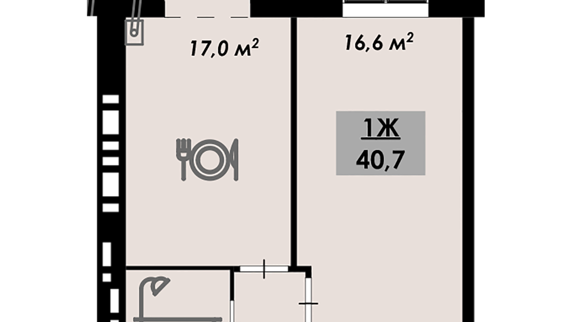 Планировка 1-комнатной квартиры в ЖК Родной дом 40.7 м², фото 583019