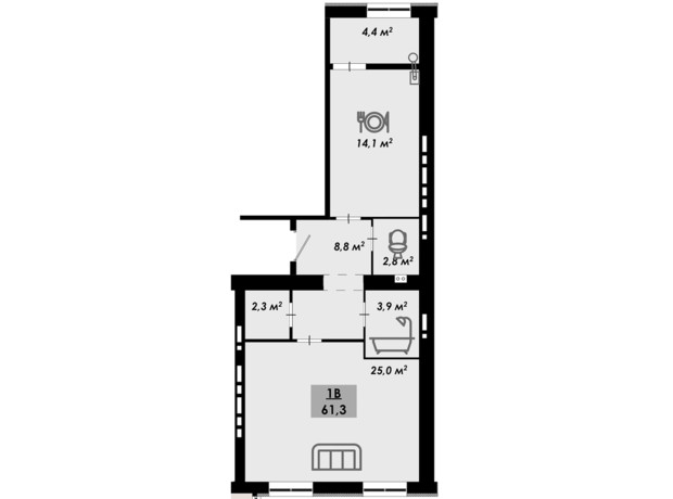 ЖК Рідний Дім: планування 1-кімнатної квартири 61.3 м²