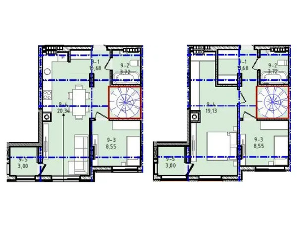 ЖК Вилла Зубра: планировка 3-комнатной квартиры 92.3 м²