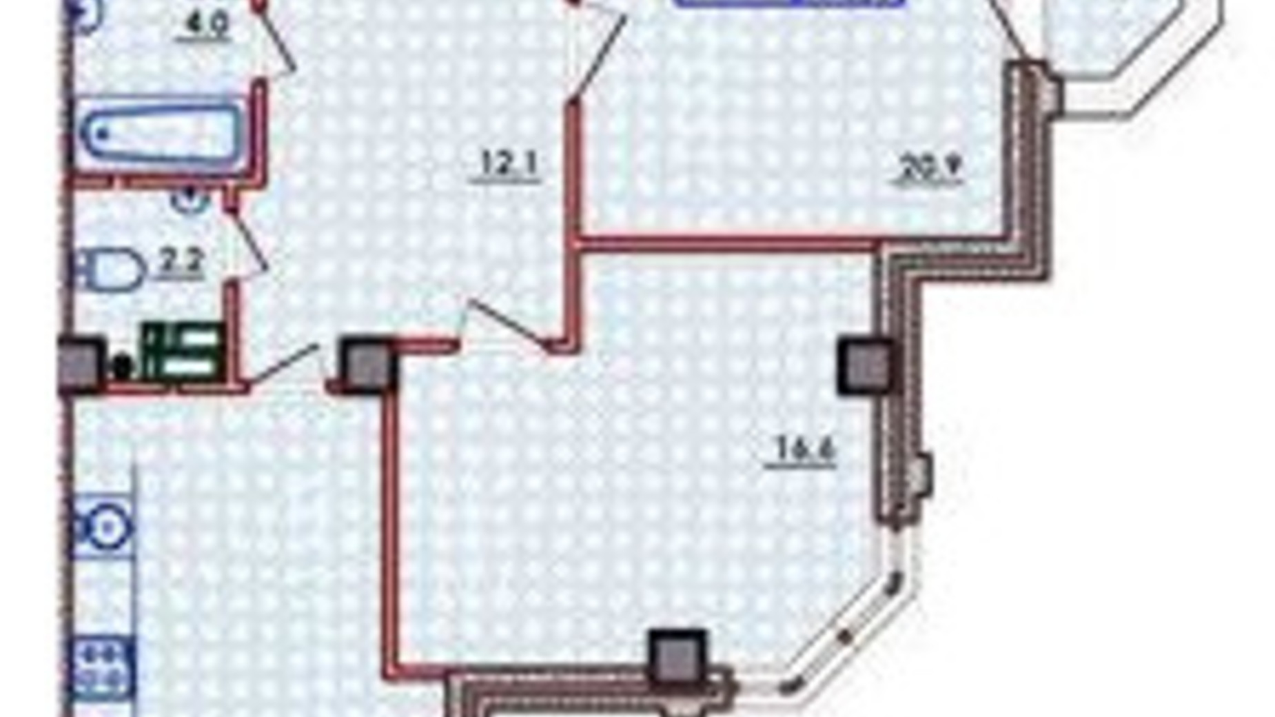 Планування 2-кімнатної квартири в ЖК Волна 78 м², фото 583148
