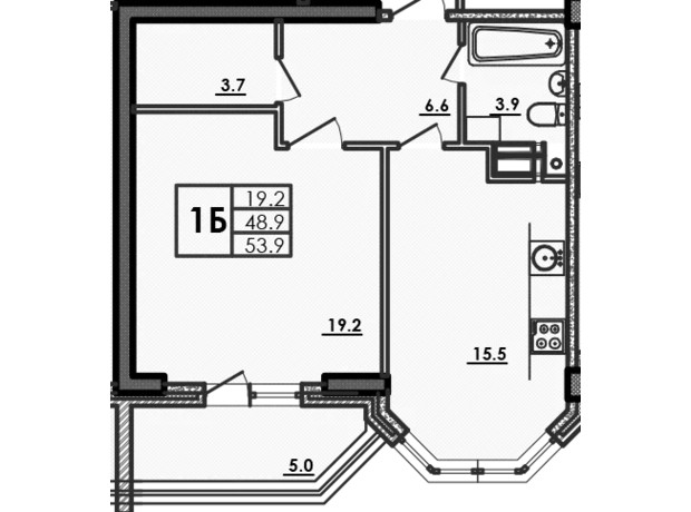 ЖК Волна: планировка 2-комнатной квартиры 52 м²