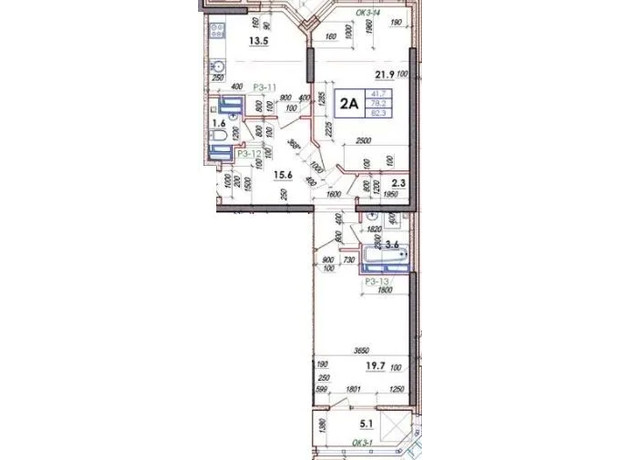 ЖК Волна: планировка 2-комнатной квартиры 82 м²