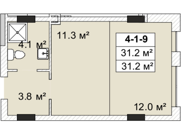 ЖК Smart City - 2: планировка 1-комнатной квартиры 31.2 м²