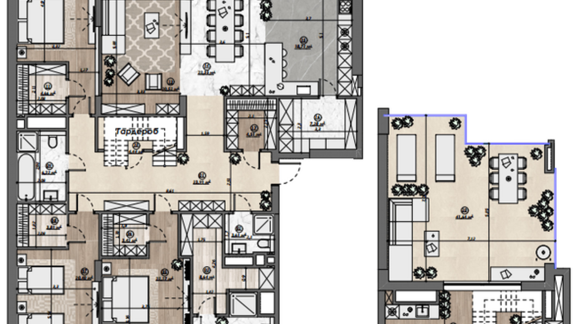 Планировка много­уровневой квартиры в ЖК Dynastia BC 241.2 м², фото 583455