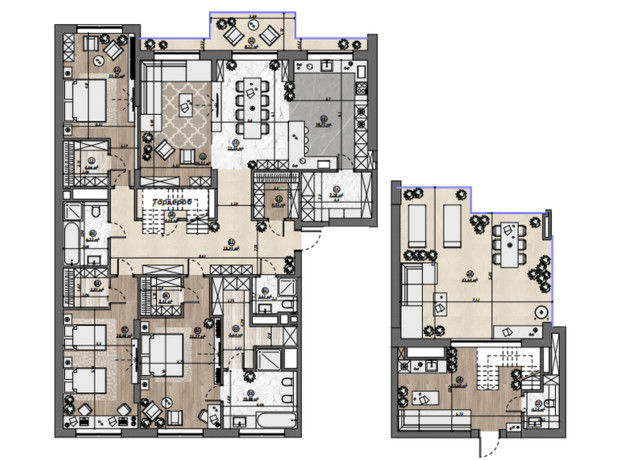 ЖК Dynastia BC: планировка 6-комнатной квартиры 241.2 м²