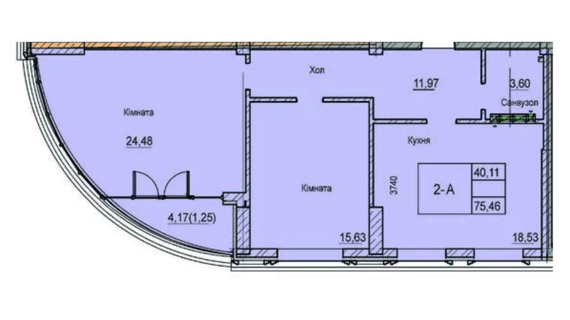 Планування 2-кімнатної квартири в ЖК Лідерсівський 75.46 м², фото 583711