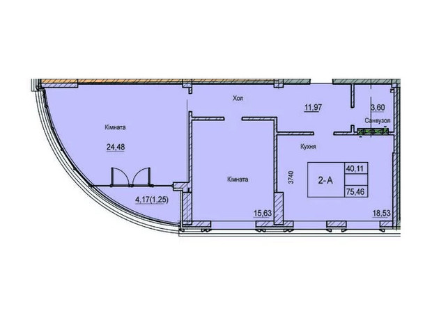 ЖК Лідерсівський: планування 2-кімнатної квартири 75.46 м²