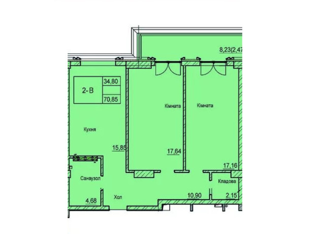 ЖК Лидерсовский: планировка 2-комнатной квартиры 70.85 м²