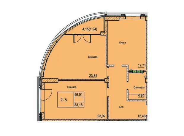 ЖК Лидерсовский: планировка 2-комнатной квартиры 83.18 м²