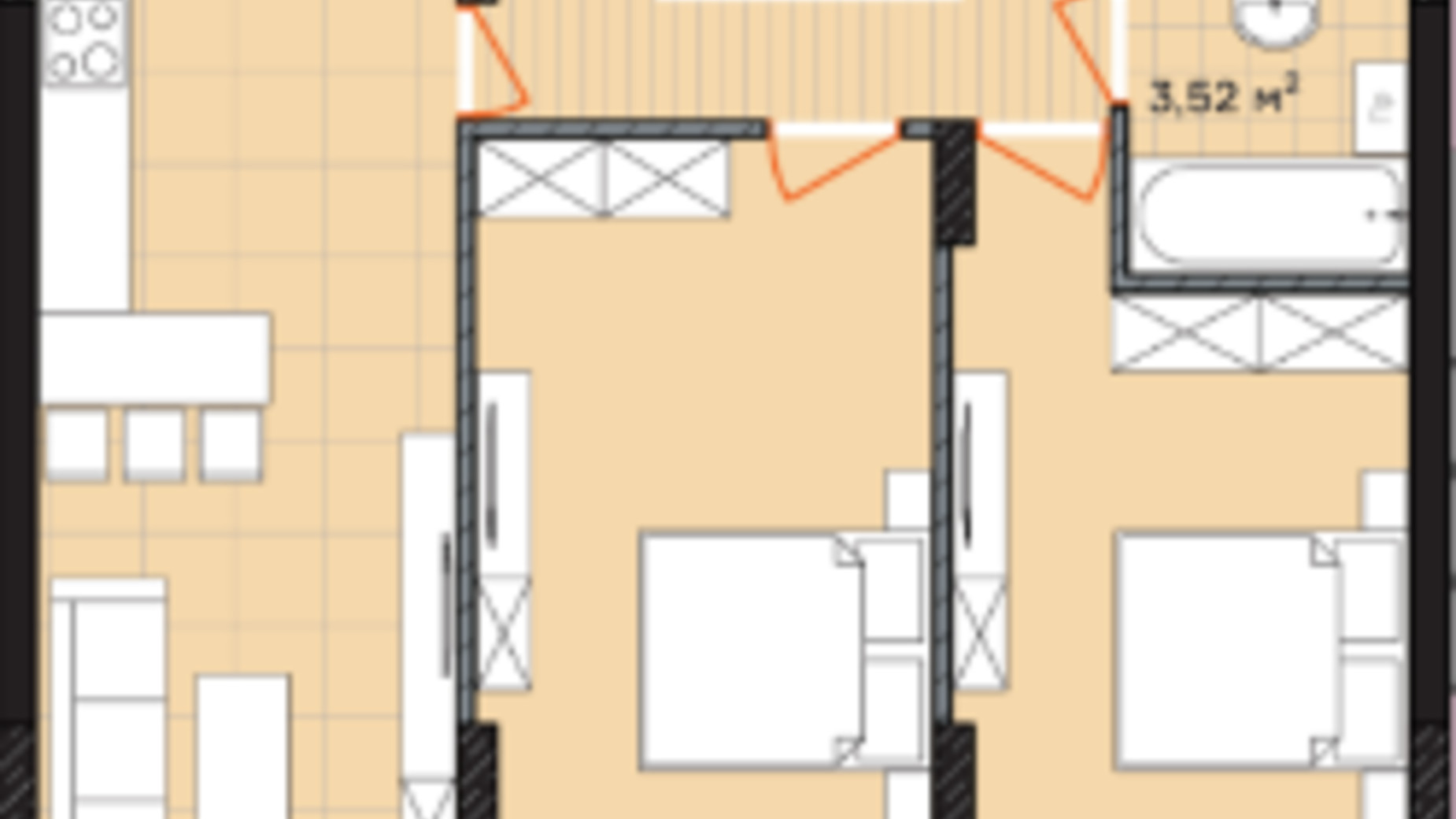 Планування 2-кімнатної квартири в ЖК Франко 68.72 м², фото 583727