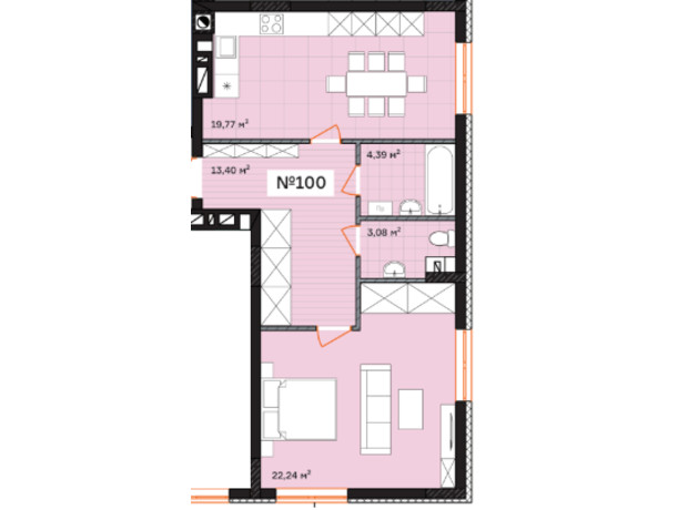 ЖК Франко: планування 1-кімнатної квартири 62.87 м²