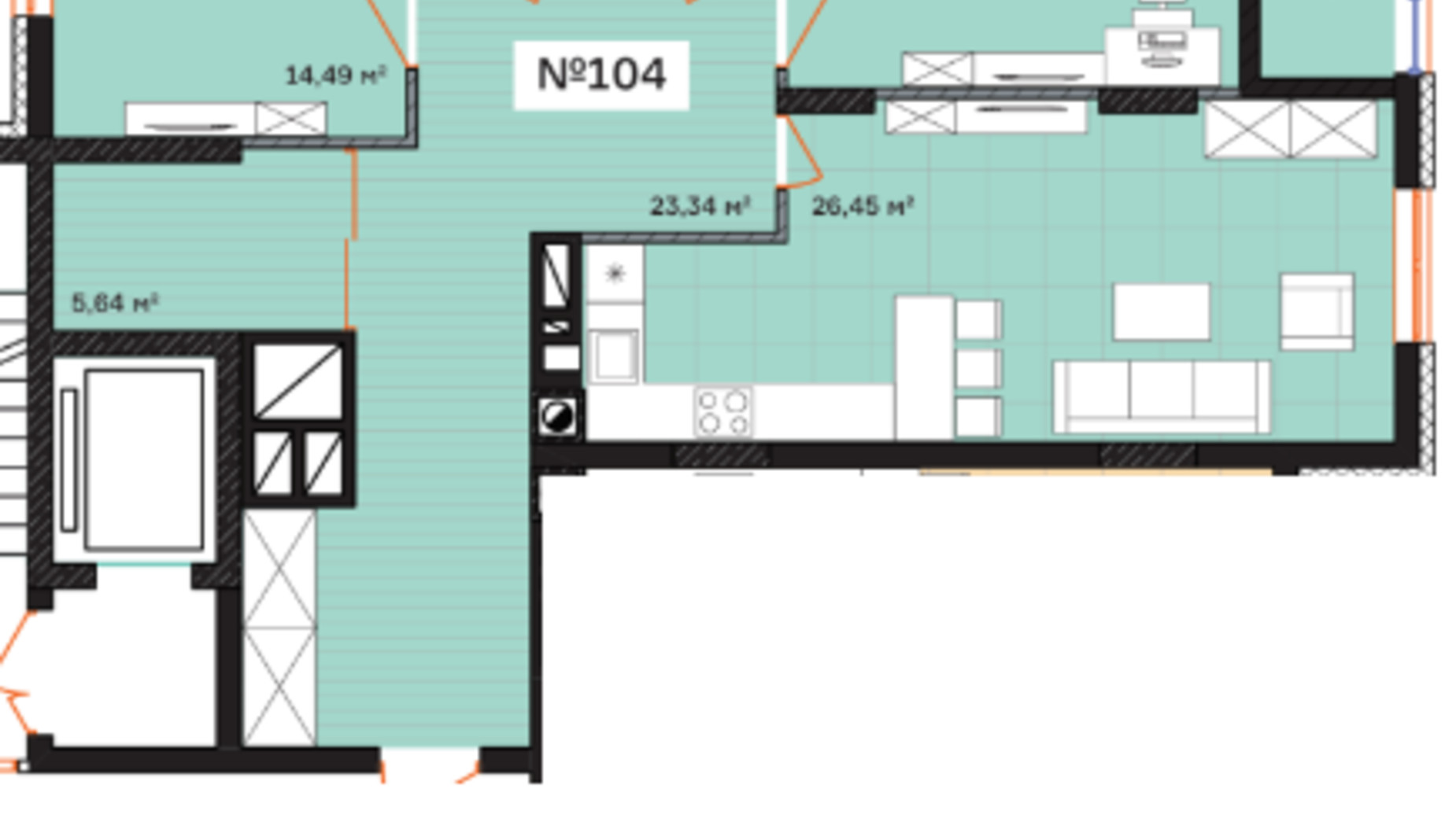 Планування 2-кімнатної квартири в ЖК Франко 97.8 м², фото 583790