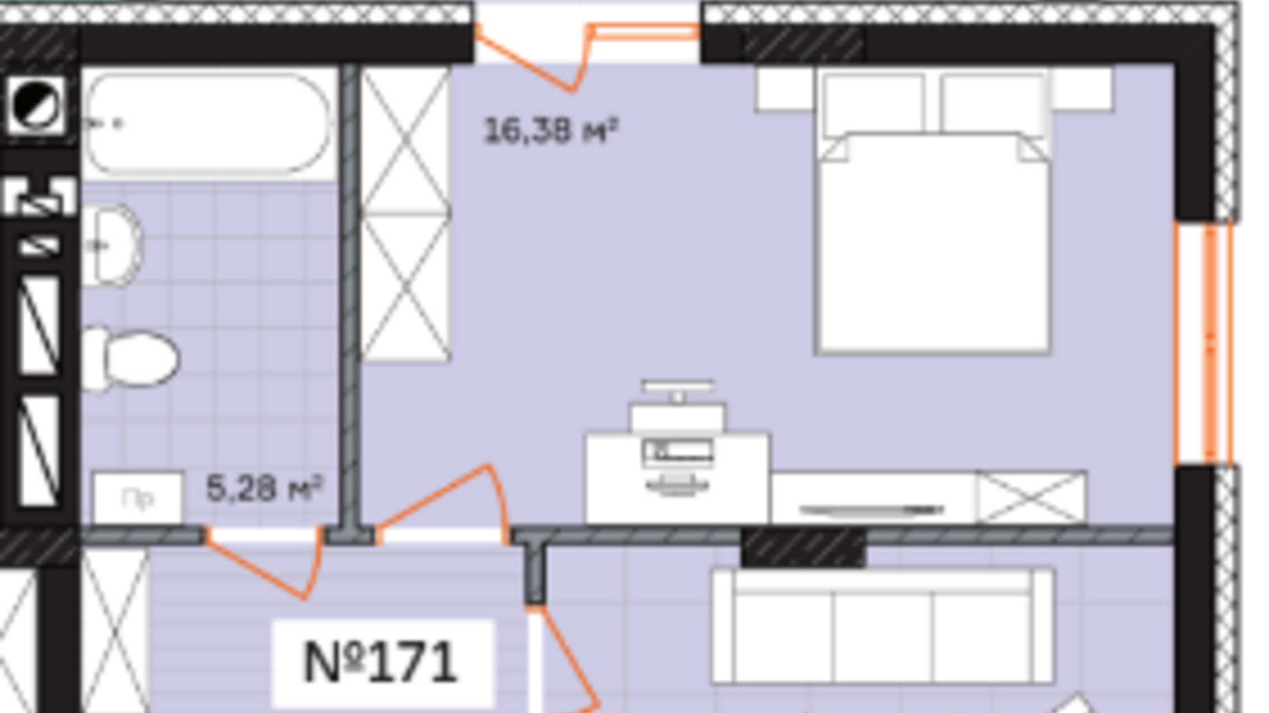 Планировка 1-комнатной квартиры в ЖК Франко 51.2 м², фото 583797