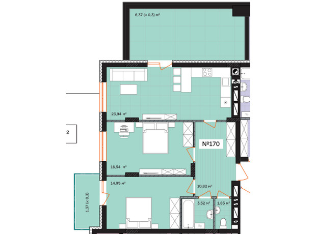 ЖК Франко: планировка 2-комнатной квартиры 79.36 м²