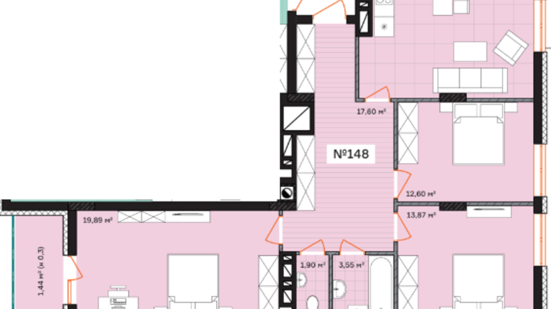 Планування 3-кімнатної квартири в ЖК Франко 91.29 м², фото 583804