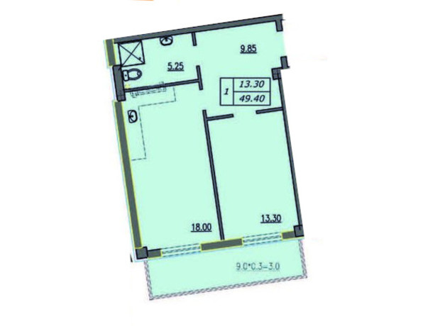 ЖК Лидерсовский: планировка 1-комнатной квартиры 49.4 м²