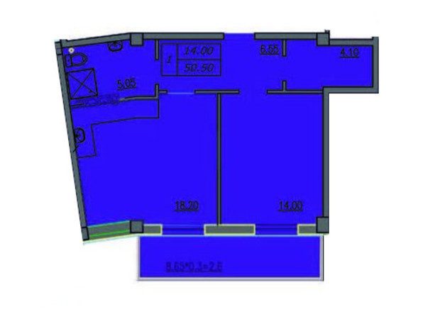 ЖК Лидерсовский: планировка 1-комнатной квартиры 50.5 м²