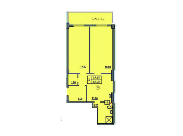 ЖК Лидерсовский: планировка 2-комнатной квартиры 65.2 м²