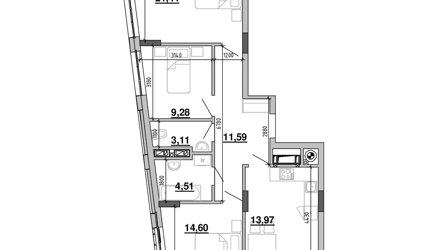 Планування 3-кімнатної квартири в ЖК Містечко Підзамче 82.04 м², фото 583939