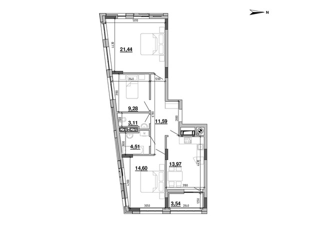 ЖК Містечко Підзамче: планировка 3-комнатной квартиры 82.04 м²