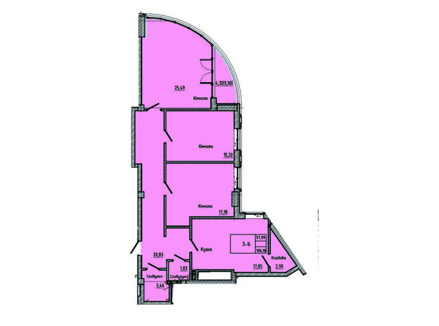 ЖК Лидерсовский: планировка 3-комнатной квартиры 106.16 м²