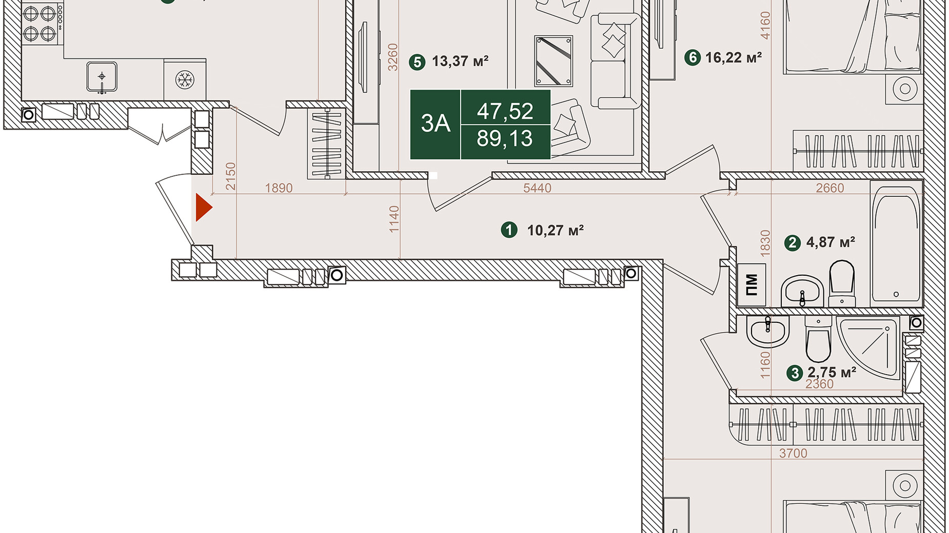 Планировка 3-комнатной квартиры в ЖК Forest Park 89.37 м², фото 584044