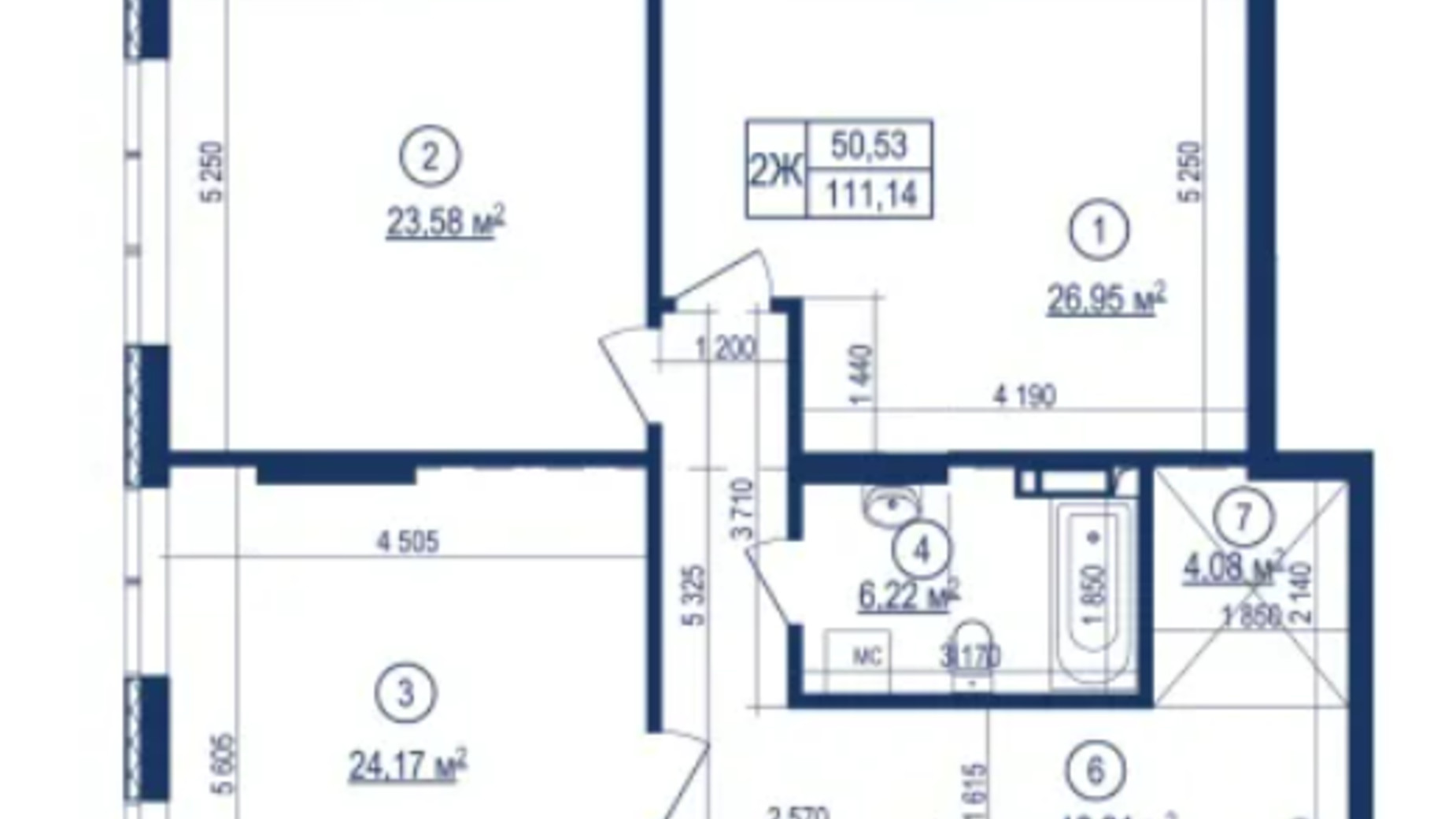 Планировка 2-комнатной квартиры в ЖК Владимирский 111.14 м², фото 584128