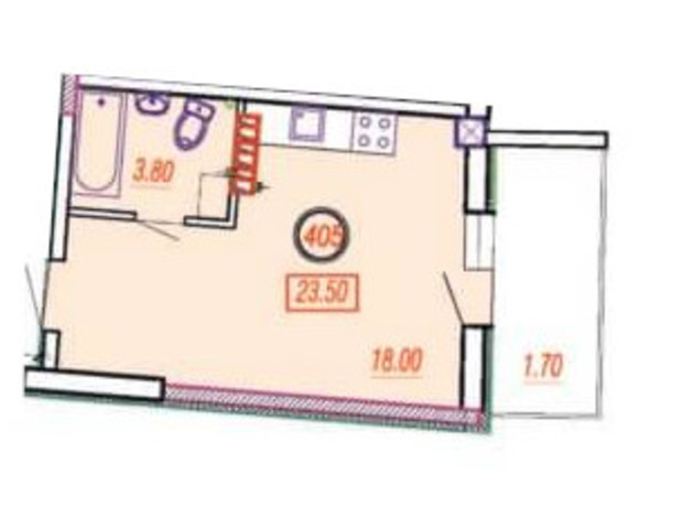 ЖК Дом на Степовой: планировка 1-комнатной квартиры 23.4 м²